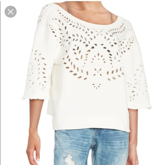 Free People white cropped cutout Sweatshirt S/P - Picture 7 of 8